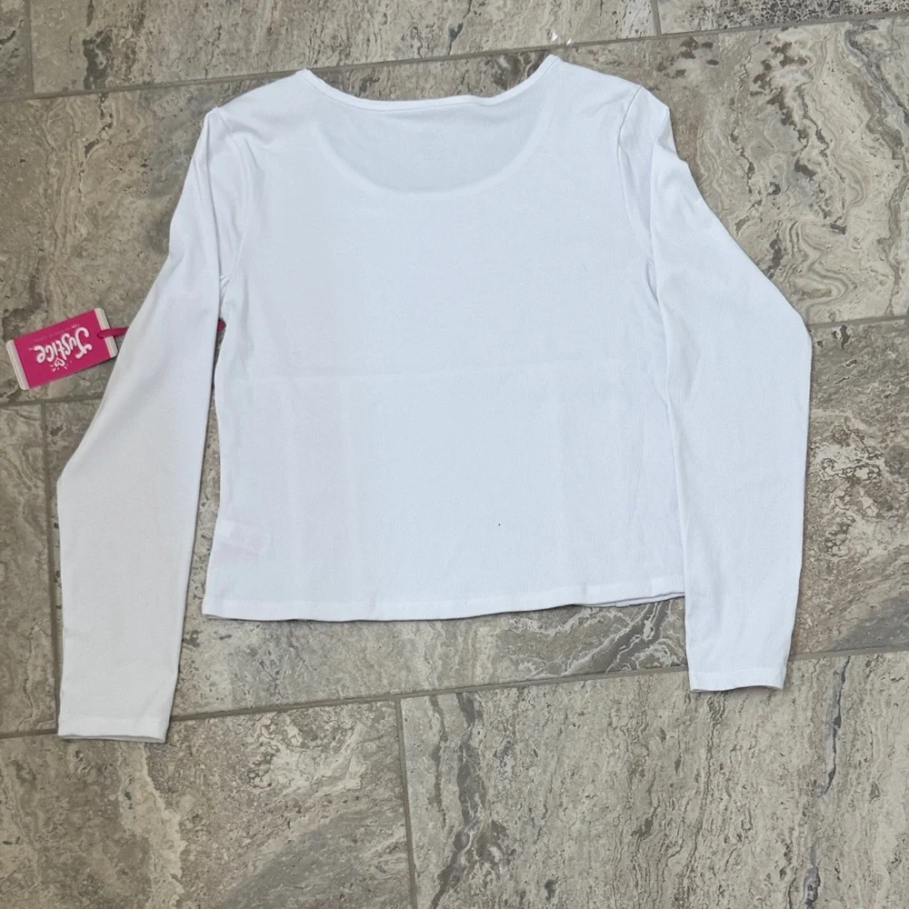 NWT Size XL (16/18) Plus Justice White Long Sleeve Ribbed Tee